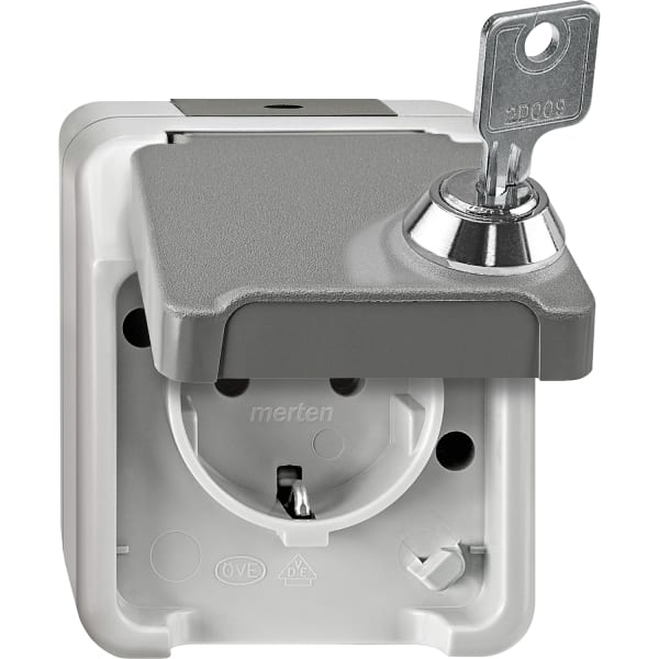 MERTEN - SCHUKO-Steckdose, abschließbar mit versch. Schließungen, lichtgrau, AQUASTAR