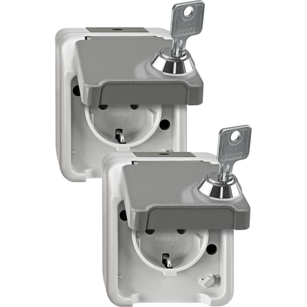 MERTEN - SCHUKO-Steckdose, abschl. m. 2 gleichen Schl./2er-Set, lichtgrau, AQUASTAR