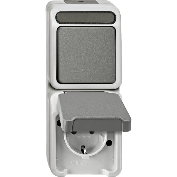 MERTEN - Kombination SCHUKO-Steckdose mit BRS/ Wechselschalter, lichtgrau, AQUASTAR