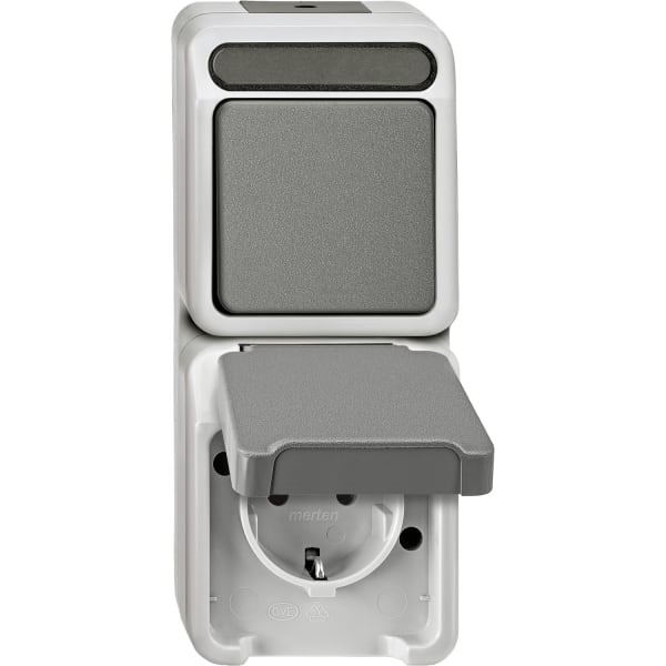 MERTEN - Kombination SCHUKO-Steckdose/ Wechselschalter, lichtgrau, AQUASTAR