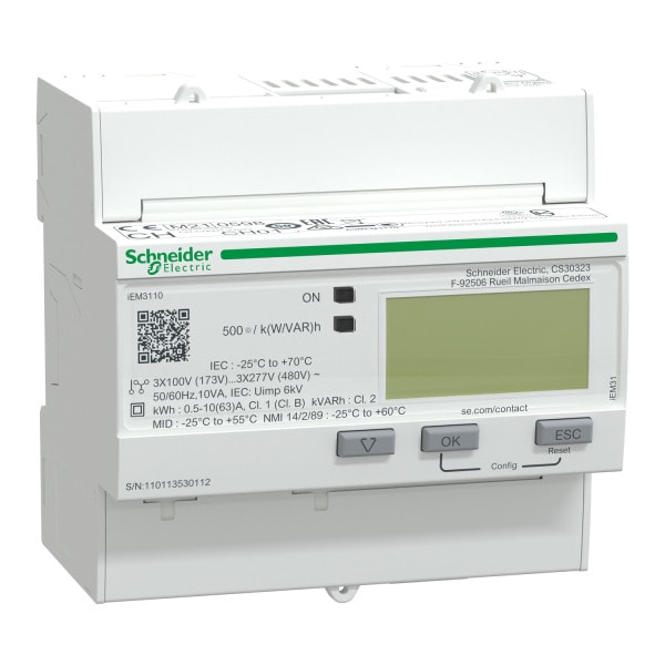 SCHNEIDER ELECTRIC - Energiezähler iEM3110, 3-ph, 63A, mit Teilzähler, S0-Impuls, MID konform