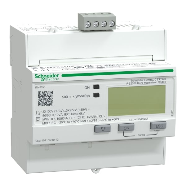 SCHNEIDER ELECTRIC - Energiezähler iEM3155, 3-ph, 63A, erweit.Messfunktion, Modbus, 1E/1A, MID konform
