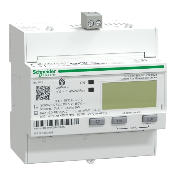 SCHNEIDER ELECTRIC - Energiezähler iEM3175, 3-ph, 63A, erweit.Messfunktion, LON, 1E, MID konform