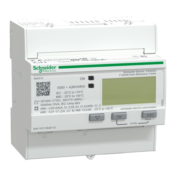 SCHNEIDER ELECTRIC - Energiezähler iEM3215, 3-ph, 1A/5A, mit Teilzähler, 2E, Multi-Tarif, MID konform