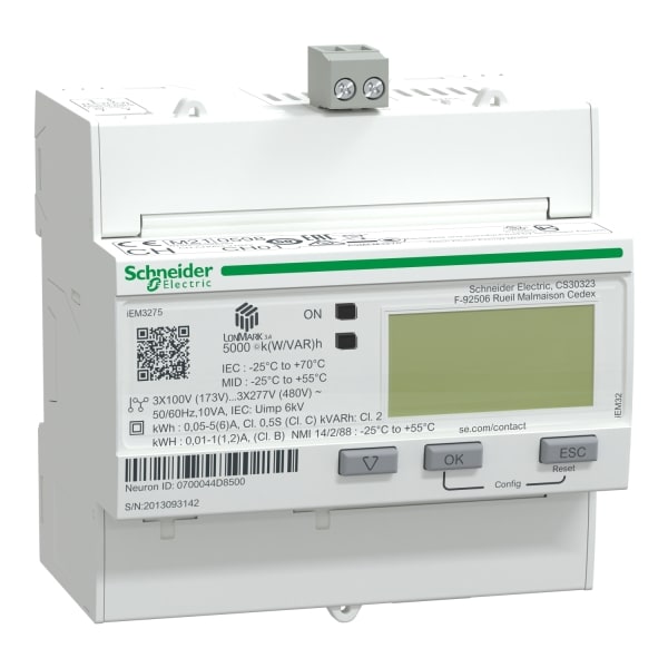 SCHNEIDER ELECTRIC - Energiezähler iEM3275, 3-ph, 1A/5A, erweit.Messfunktion, LON, 1E, MID konform