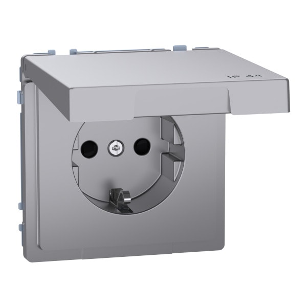 MERTEN - SCHUKO-Steckdose mit Klappd., IP44, BRS, Steckklemmen, Edelstahl, System Design