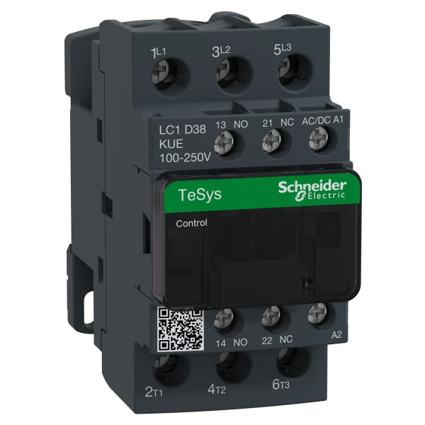 SCHNEIDER ELECTRIC - Leistungsschütz, 3p+1S+1Ö, 18,5kW/400V/AC3, 38A, Spule 100 - 250V AC/DC