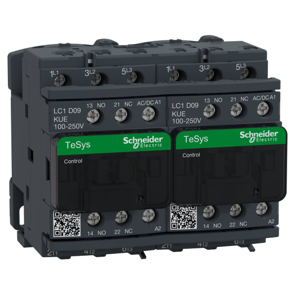 SCHNEIDER ELECTRIC - Wendeschützkombination, 3p+1S+1Ö, 4kW/400V/AC3, 9A, Spule 100 - 250V AC/DC
