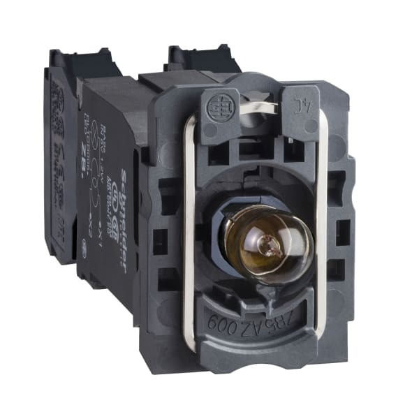SCHNEIDER ELECTRIC - Lampenfassung+Befestigungsfl., XB5, ws, Trafo, Glühlampe BA9s, 1S+1Ö, 120VAC