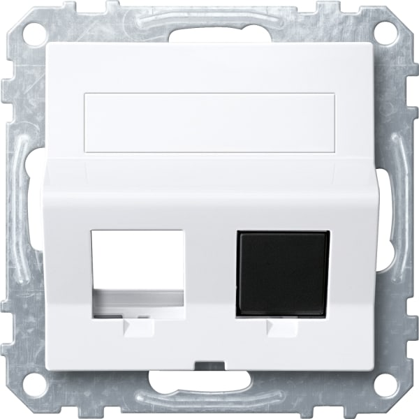 MERTEN - Schrägauslass 2f. m. Tragring u. Schriftf. f. Modular Jack, aktivws.glänz.,Sys.M