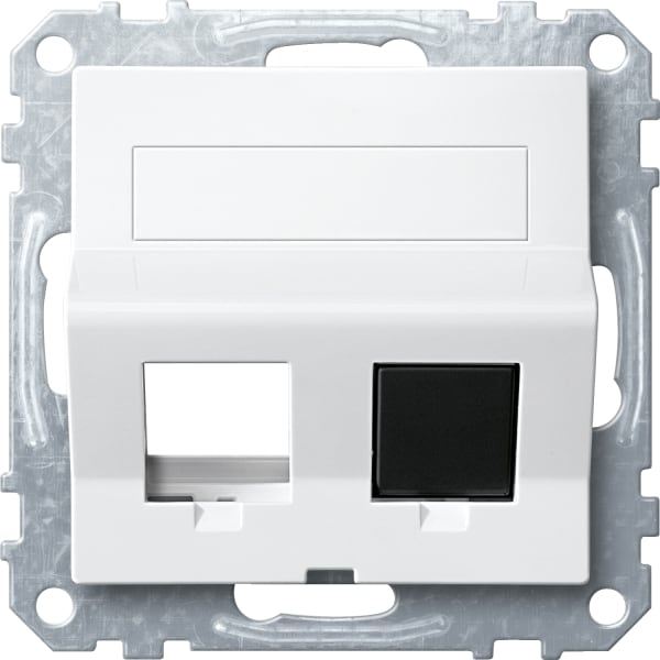 MERTEN - Schrägauslass 2f. m. Tragring u. Schriftf. f. Modular Jack, polarws.glänz.,Sys.M