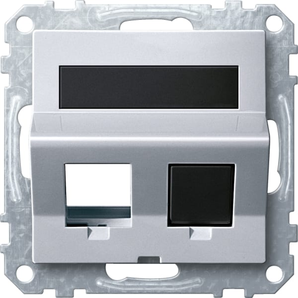 MERTEN - Schrägauslass 2fach m. Tragring u. Schriftf. f. Modular Jack, aluminium, Sys. M