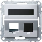 MERTEN - Schrägauslass 2fach m. Tragring u. Schriftf. f. Modular Jack, aluminium, Sys. M
