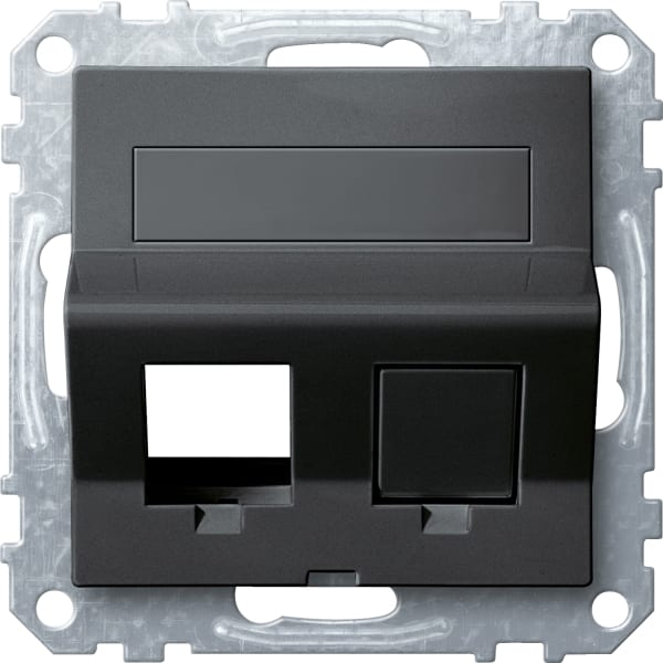 MERTEN - Schrägauslass 2fach m. Tragring u. Schriftf. f. Modular Jack, anthrazit, Sys. M