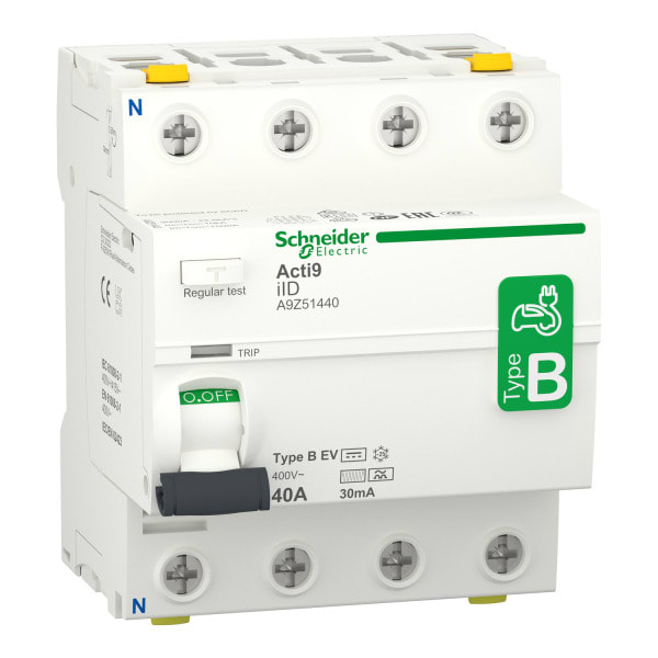 SCHNEIDER ELECTRIC - Fehlerstrom-Schutzschalter Elektroladestation iID, 4P, 40A, Typ B-EV, 30mA