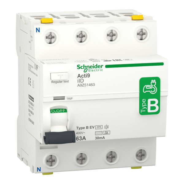 SCHNEIDER ELECTRIC - Fehlerstrom-Schutzschalter Elektroladestation iID, 4P, 63A, Typ B-EV, 30mA