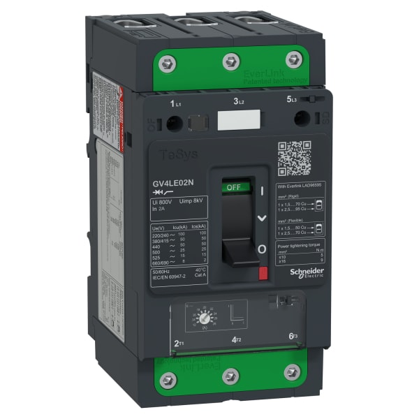 SCHNEIDER ELECTRIC - Motorschutzschalter mag. - TeSys GV4 - 2A 3P 50kA - EvLink - Kipphebel