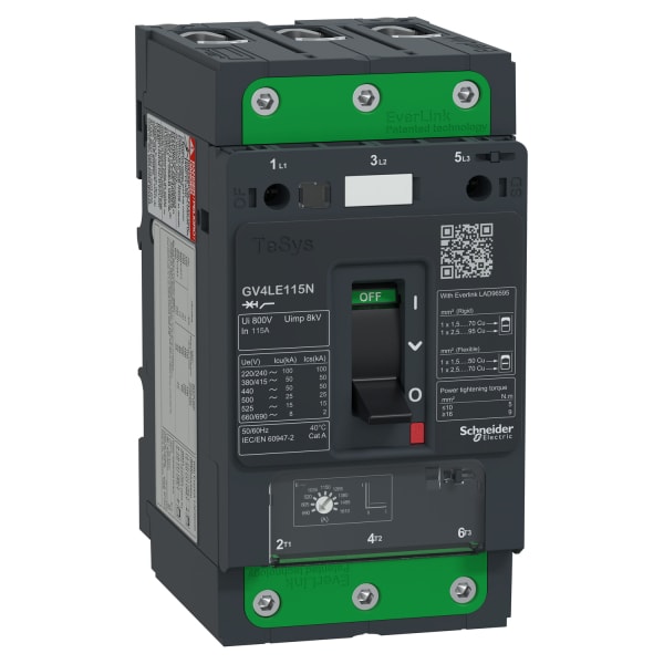 SCHNEIDER ELECTRIC - Motorschutzschalter mag. - TeSys GV4 - 115A 3P 50kA - EvLink - Kipphebel