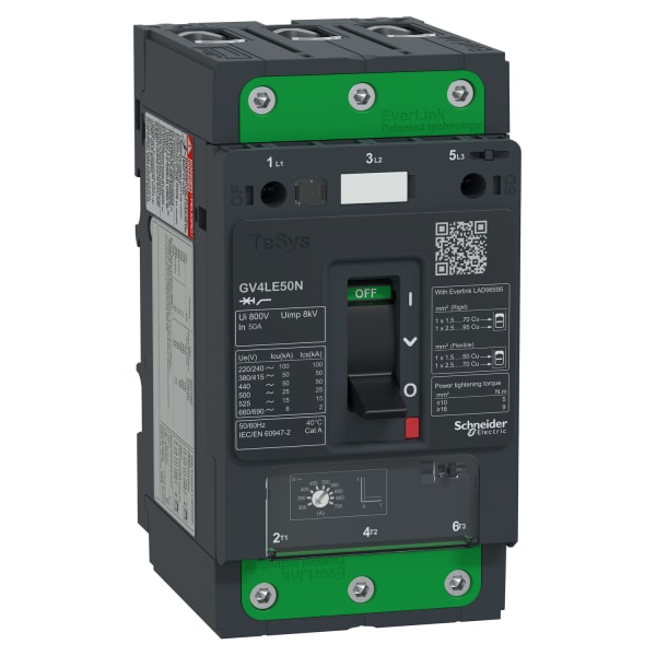 SCHNEIDER ELECTRIC - Motorschutzschalter mag. - TeSys GV4 - 50A 3P 50kA - EvLink - Kipphebel