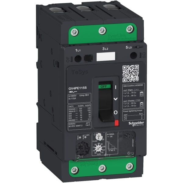 SCHNEIDER ELECTRIC - Motorschutzschalter TeSys GV4 - 7A 3P 50kA - EvLink - Kipphebel