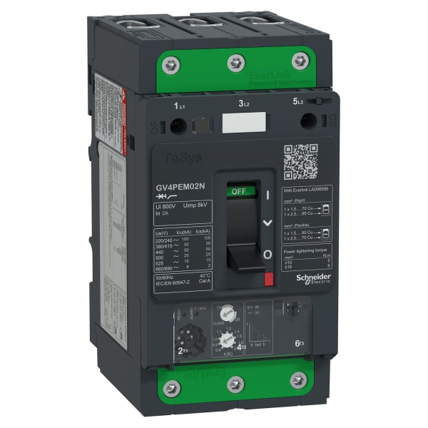 SCHNEIDER ELECTRIC - Motorschutzschalter NFC Multi. TeSys GV4 - 2A 3P 50kA - EvLink - Kipphebel