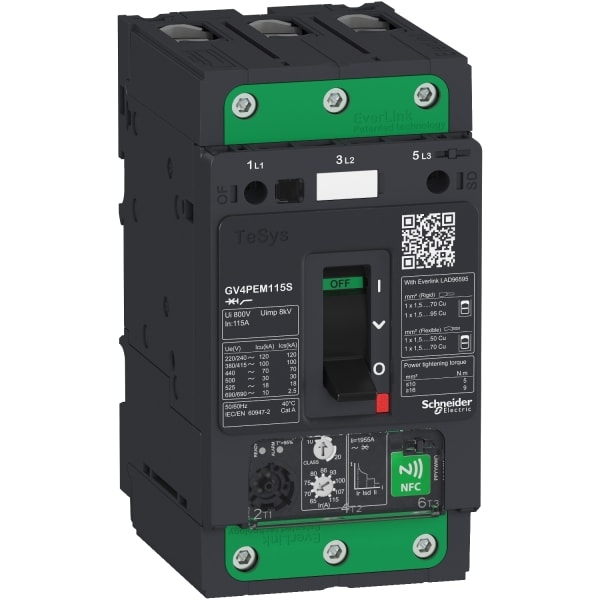 SCHNEIDER ELECTRIC - Motorschutzschalter NFC Multi. TeSys GV4 - 115A 3P 100kA - EvLink - Kipphebel