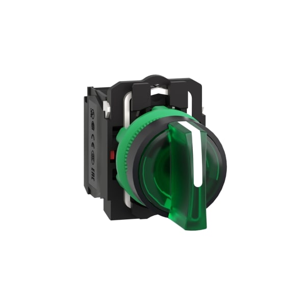 SCHNEIDER ELECTRIC - Leuchtwahlschalter, XB5, Kunststoff, grün, 22mm, LED, 3 Stell., 1S+1Ö, 24VACDC