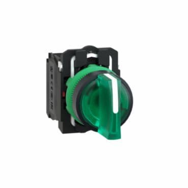 SCHNEIDER ELECTRIC - Leuchtwahlschalter, XB5, Kunststoff, grün, 22mm, LED, 3 Stell., 1S+1Ö, 230-240VAC