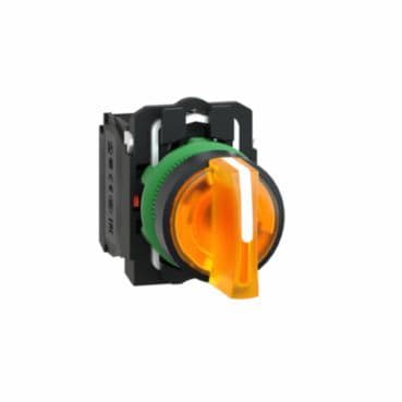 SCHNEIDER ELECTRIC - Leuchtwahlschalter, XB5, Kunststoff, or, 22mm, LED, 3 Stell., 1S+1Ö, 230-240VAC