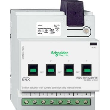 MERTEN - Schaltaktor REG-K/4x230/16 mit Handbetätigung und Stromerkennung, lichtgrau