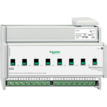 MERTEN - Schaltaktor REG-K/8x230/16 mit Handbetätigung und Stromerkennung, lichtgrau