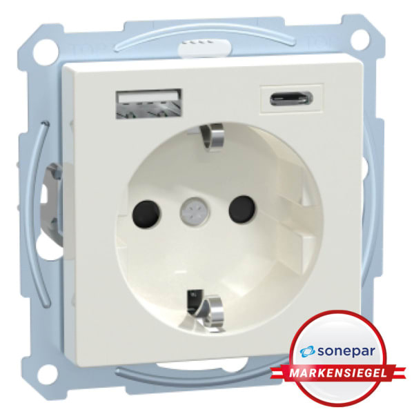 MERTEN - MS! Schuko Steckdose mit USB Ladegerät TPb Polarweiß System M