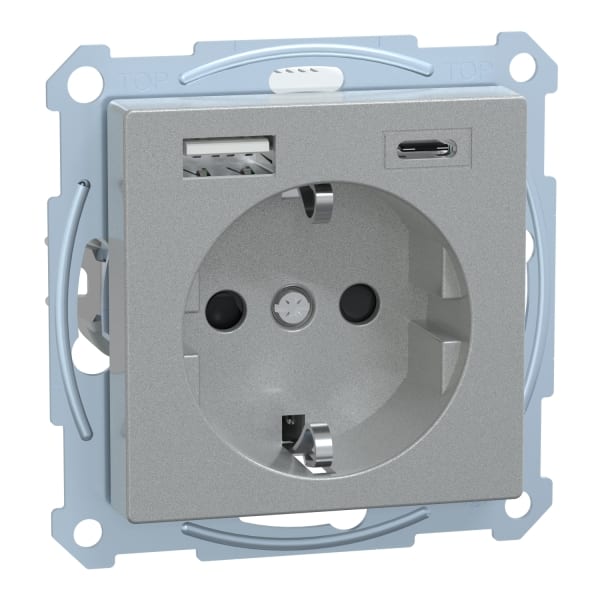 MERTEN - Schuko Steckdose mit USB Ladegerät Aluminium System M