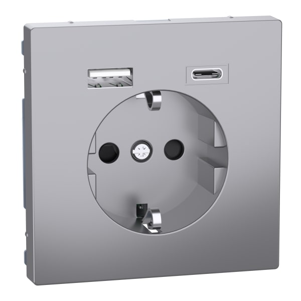 MERTEN - Schuko Steckdose mit USB Ladegerät, Edelstahl, System Design