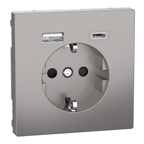 MERTEN - Schuko Steckdose mit USB Ladegerät, Nickelmetallic, System Design