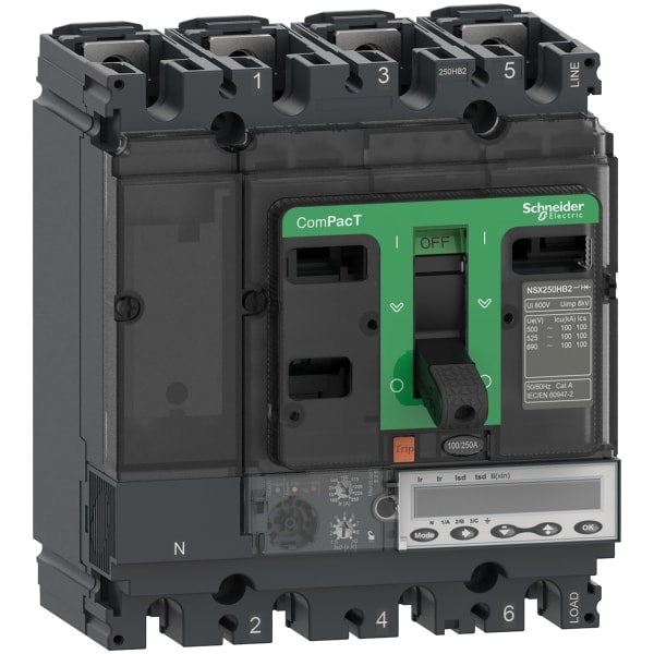 SCHNEIDER ELECTRIC - Kompaktleistungsschalter ComPacT NSX250R, MicroL 5.2 E 4P4D 100A, 200kA/415VAC
