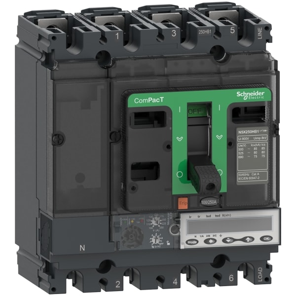 SCHNEIDER ELECTRIC - Kompaktleistungsschalter ComPacT NSX250R, MicroL 6.2 E 4P4D 100A, 200kA/415VAC