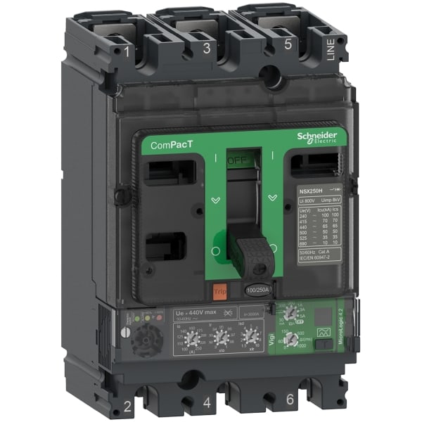 SCHNEIDER ELECTRIC - Kompaktleistungsschalter ComPacT NSX250F, MicroL 4.2 57-160A, 3P3D 36kA/415VAC