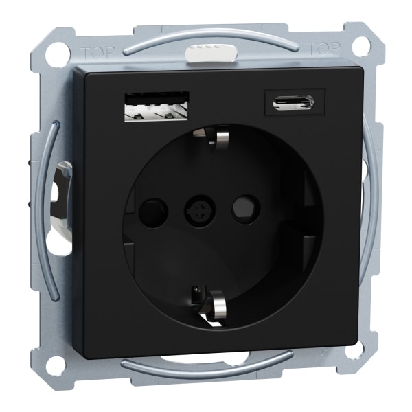 MERTEN - Schuko Steckdose mit USB Ladegerät, schwarz matt, System M