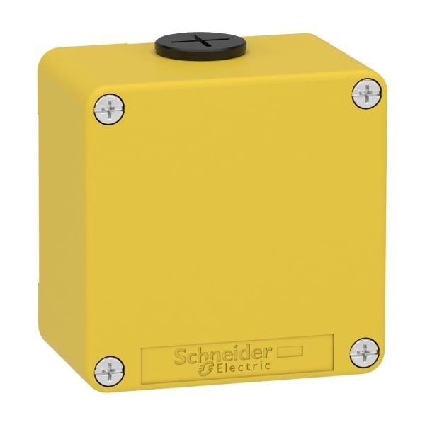 SCHNEIDER ELECTRIC - Leergehäuse XAP, Metall, gelb, für Not-Aus/Halt, ohne Bohrung, 80x80x51,5, M20