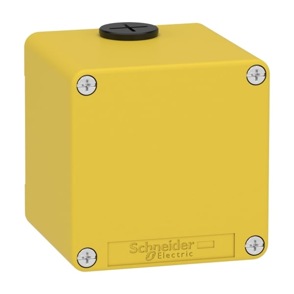 SCHNEIDER ELECTRIC - Leergehäuse XAP, Metall, gelb, für Not-Aus/Halt, ohne Bohrung, 80x80x77, M20