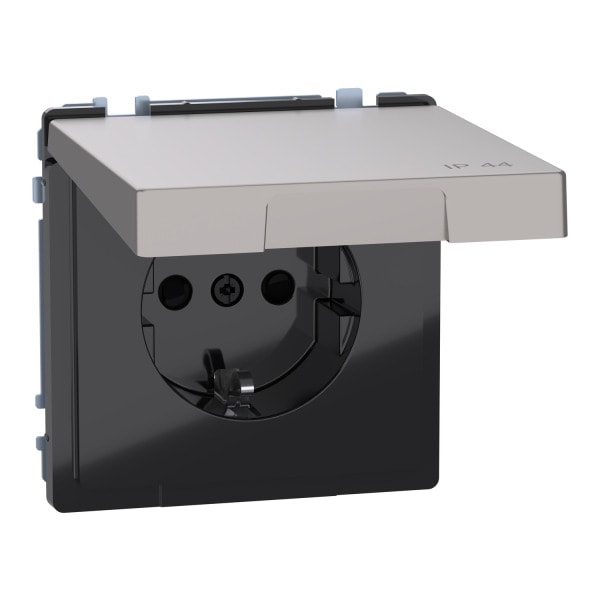 MERTEN - SCHUKO-Steckdose mit Klappd., IP44, BRS, Steckkl., Nickelmetallic, System Design