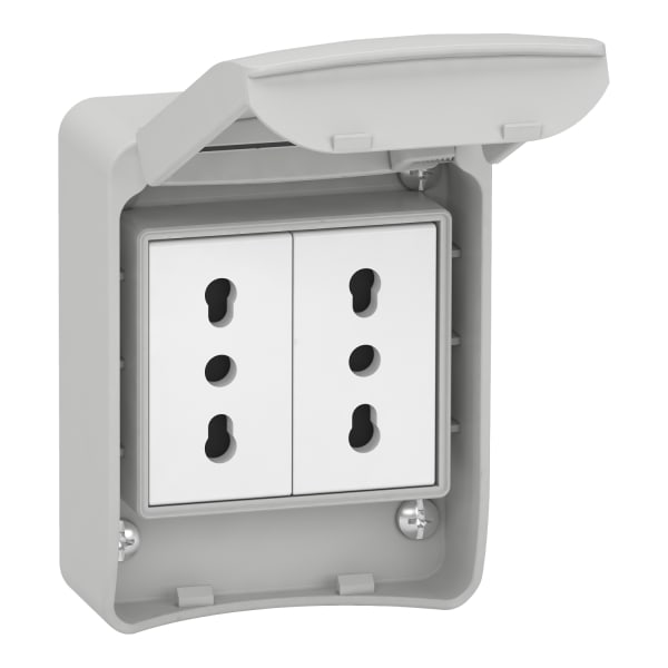 SCHNEIDER ELECTRIC - Anbausteckdosen, grau, 2p+E, 10/16A, 250 V, Italian, IP65