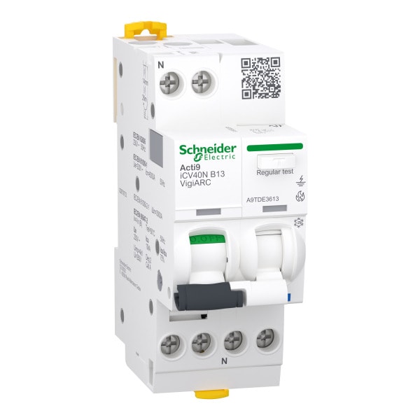 SCHNEIDER ELECTRIC - Acti9 iCV40N VigiARC, AFDD + FI/LS, 1P+N, 13A, B-Char., 30mA, Typ A-SI, 6000A
