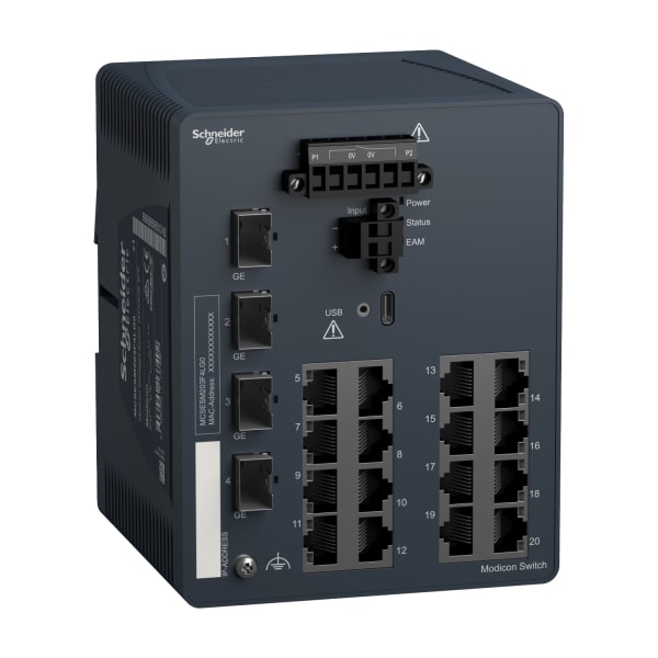 SCHNEIDER ELECTRIC - Modicon Managed Switch, 16 Ports für Kupfer (16TX 10/100 Mbit/s) + 4 Gigabit SFP-Ports (100/1000 Mbit/s)