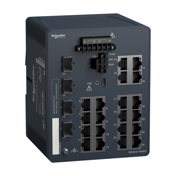 SCHNEIDER ELECTRIC - Modicon Managed Switch, 20 Ports für Kupfer (20TX 10/100 Mbit/s) + 4 Gigabit SFP-Ports (100/1000 Mbit/s)