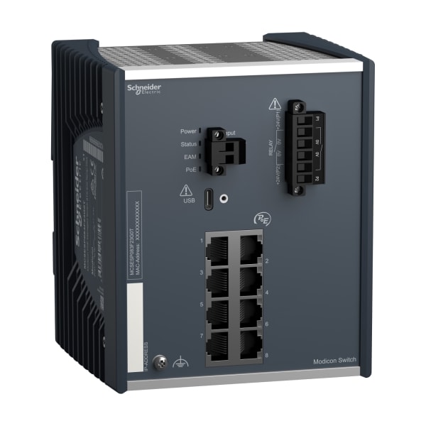 SCHNEIDER ELECTRIC - Modicon PoE Managed Switch, 8 Gigabit Ports für Kupfer (8TX 10/100/1000 Mbit/s), erw. Temperatur, Power over Ethernet