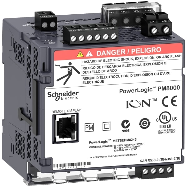 SCHNEIDER ELECTRIC - Netzanalysator ION Klasse S, PowerLogic PM8213, Standard, DIN-Schiene ohne Display, 512 MB, 256 Samples/Periode, DC