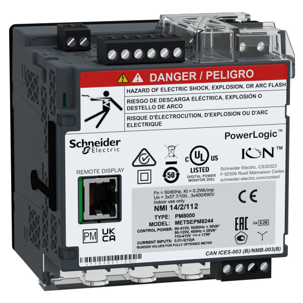 SCHNEIDER ELECTRIC - Netzanalysator ION Klasse S, PowerLogic PM8244, Standard, DIN-Schiene mit Display, 512 MB, 256 Samples/Periode, AC/DC