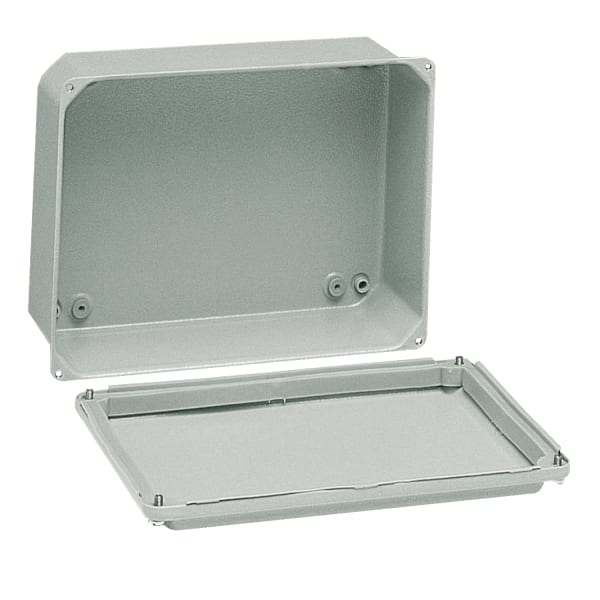 SCHNEIDER ELECTRIC - Industriegehäuse Stahlbl. niedrige glatte Abdeckung, H85xB85xT49, IP55, grau